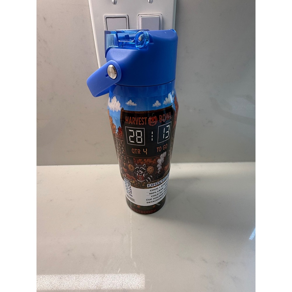 Frost Buddy Tailgate Bowl Buddy Bottle 24oz Insulated Water Bottle Blue Lid New